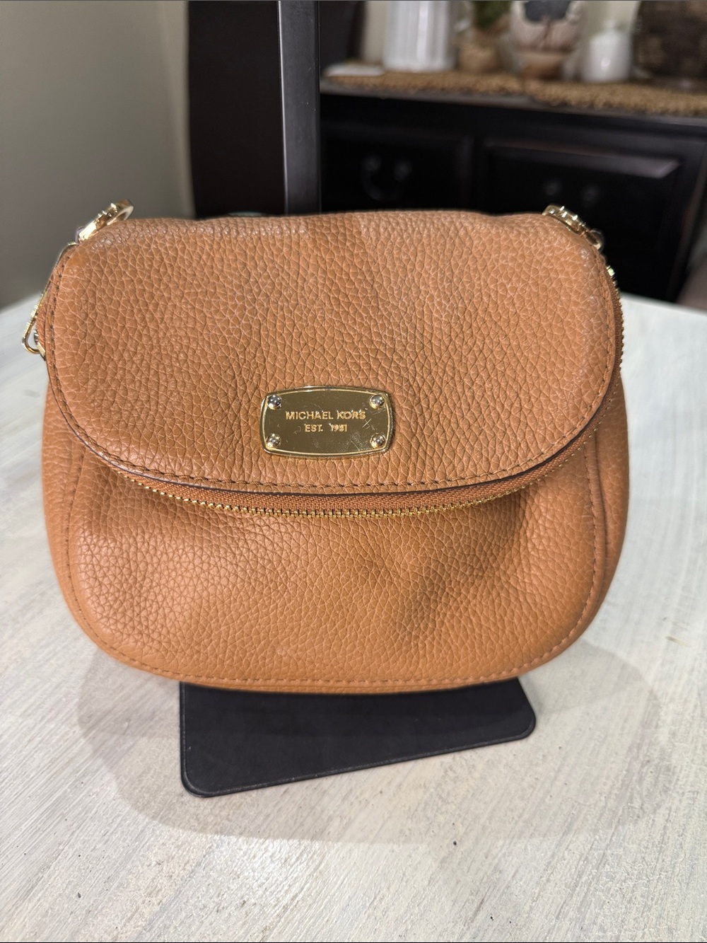 Michael Kors Brown Pebbled Leather Crossbody with Gold Plate- Needs strap - Picture 1 of 11